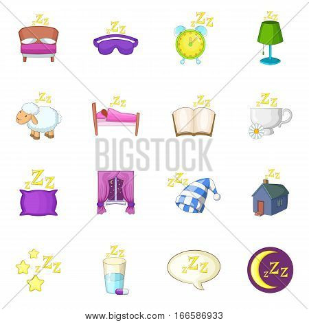 Sleep symbols icons set. Cartoon illustration of 16 sleep symbols vector icons for web