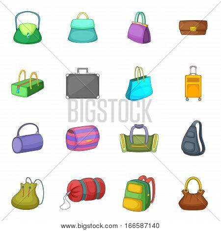 Different bagage icons set. Cartoon illustration of 16 different bagage vector icons for web