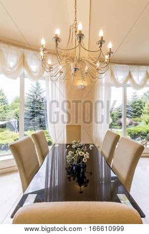 Elegant Dining Room With Chandelier