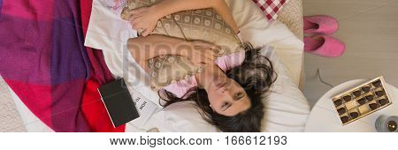 Sad Spinster Lying In Bed