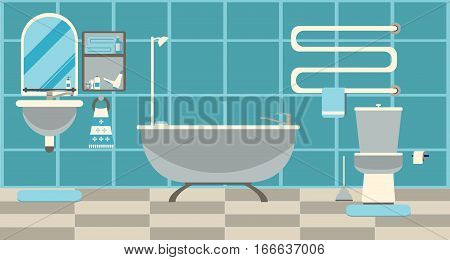 Modern bathroom interior with furniture. Flat Vector illustration.