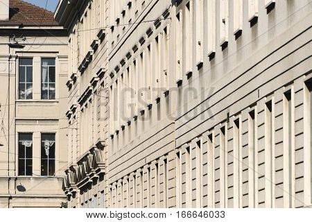 Milan (Lombardy Italy): facades of historic buildings along via Piero della Francesca