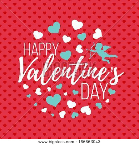 Happy Valentines Day Cards With Hearts, Angel And Arrow. Isolated Vector Illustration.