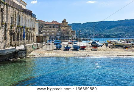Santa Maria di Castellabate Italy - April 7 2011: Boats in the little harbor