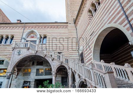 Staircase Of Reason In Courtyard The Palazzo Della Ragione, Verona