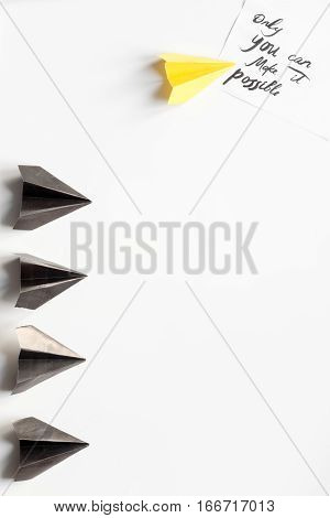 choice concept paper boats on white background top view.