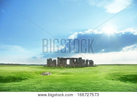 sunny day and Stonehenge, UK
