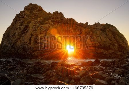 Sunset Through Key Hole Pfeiffer Beach, California