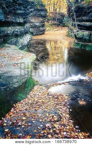 Fall Leaves At Pewits Nest, Baraboo, Wisconsin, Usa