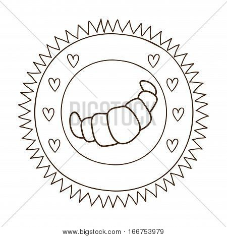 monochrome silhouette in circular frame with croissant bread vector illustration