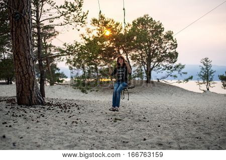 Girl Swing On The Beach Olkhon Island