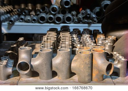 Steel Welded Tees Fitting In Warehouse Storage