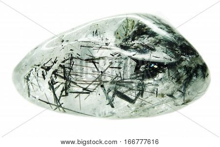 natural quartz semigem geode crystals with black tourmaline geological mineral isolated