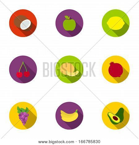 Fruits set icons in flat style. Big collection of fruits vector symbol stock