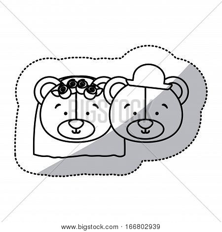 sticker monochrome contour and half shadow with faces couple of married bears vector illustration