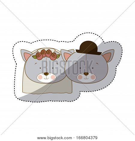 sticker colorful and half shadow with faces couple of married bears vector illustration