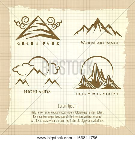 Vintage poster with mountain logo design. Vector illustration