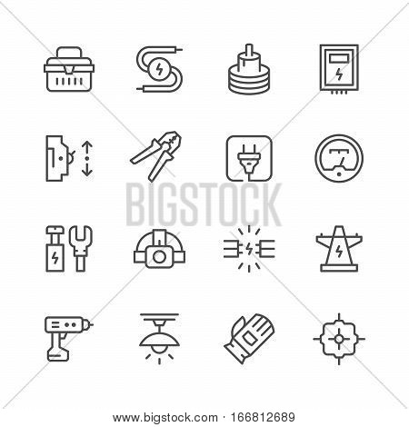 Set line icons of electricity isolated on white. Vector illustration