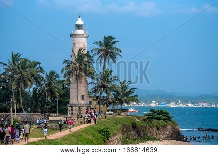 FORT, GALLE, SRI LANKA - CIRCA DECEMBER 2016: Scenic view with lighthouse at old colonial fort Galle in Sri Lanka