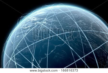 Planet With Illuminated Light Trails