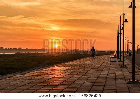 Morning at a park near the Khong river in Bueng Kan district Thailand.