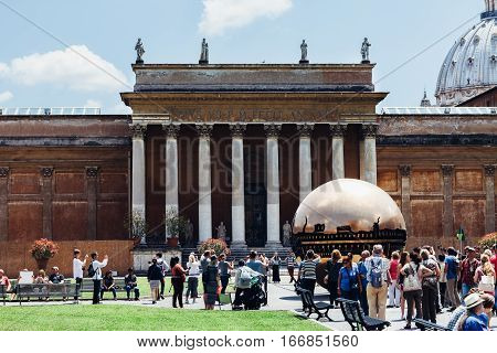 Vatican, Rome, Italy - June 4, 2016: Sphere Within Sphere At Cortile Della Pigna