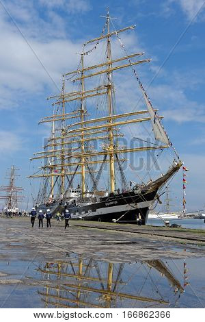 VARNA, BULGARIA - APRIL 30, 2014: Varna is a host of the prestigious international maritime event for a second time - the SCF Black Sea Tall Ships Regatta. The Russian 
