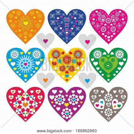Collection of multi-colored carved hearts at present and for design