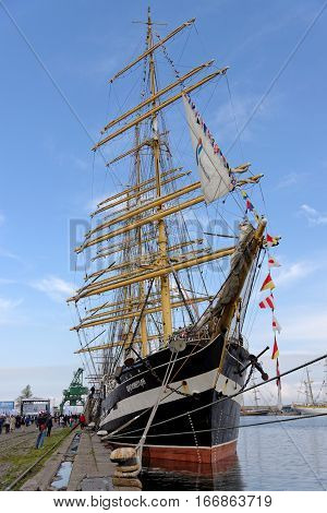 VARNA, BULGARIA - APRIL 30, 2014: Varna is a host of the prestigious international maritime event for a second time - the SCF Black Sea Tall Ships Regatta. The Russian 