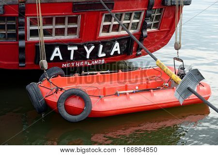 VARNA, BULGARIA - APRIL 30, 2014: Varna is a host of the prestigious international maritime event for a second time - the SCF Black Sea Tall Ships Regatta. ''Atyla'' from Netherlands.