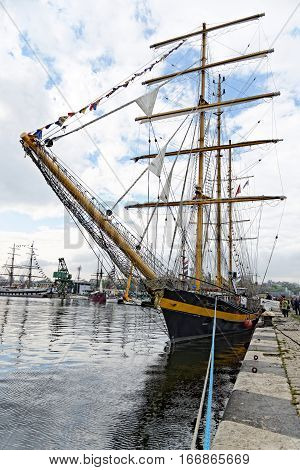 VARNA, BULGARIA - APRIL 30, 2014: Varna is a host of the international maritime event - the SCF Black Sea Tall Ships Regatta. The Bulgarian ''Royal Helena''.