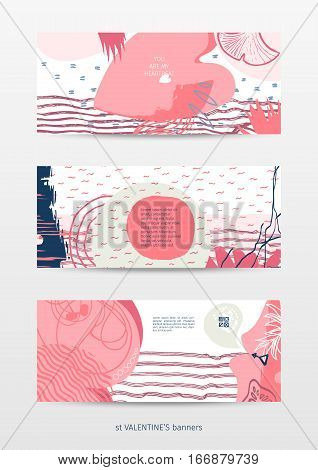 Set of abstract expressive web banners, pink theme, saint Valentine's day, popular web size