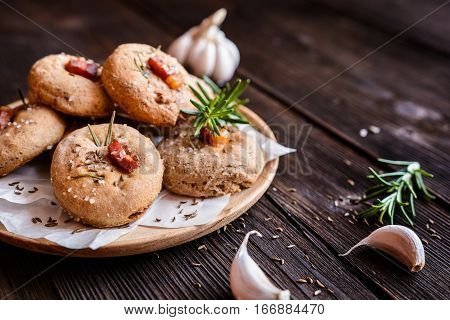 Rye Flour Buns With Schwarzwald Ham, Garlic, Cumin, Rosemary And Himalayan Salt