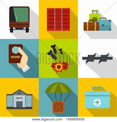Left country icons set. Flat illustration of 9 left country vector icons for web