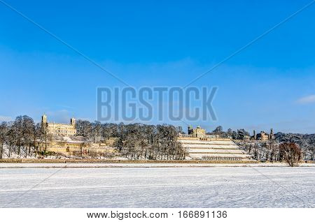 Elbe River Valley In Winter In Dresden