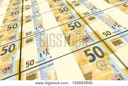 Azerbaijan manat bills stacked background. 3D illustration.