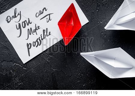 choice concept paper boats on white background top view.