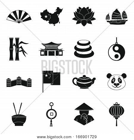 China travel symbols icons set. Simple illustration of 16 China travel symbols vector icons for web