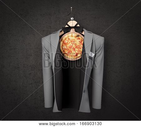 pizza slice with business jacket on the wall concept photo