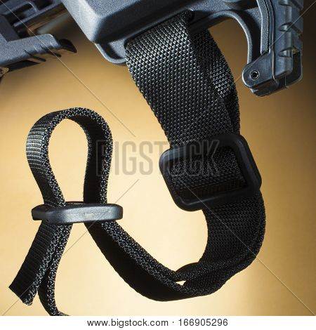 One inch nylon sling on the stock of a semi automatic rifle