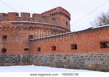 Tower of Der Dona now museum of Amber. Part of the german defensive fortifications in the Konigsberg. After Second World War Konigsberg was called Kaliningrad and became part of Russia.