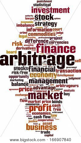 Arbitrage word cloud concept. Vector illustration on white