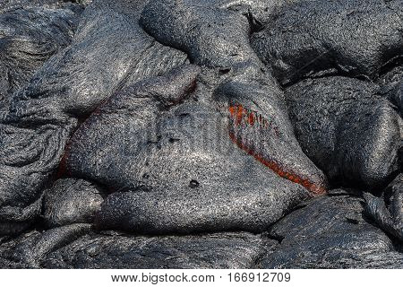 Close Up Lava Flow In Lava Field