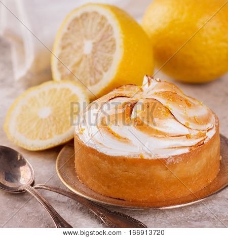 Lemon tart pie with fresh fruit. Selective focus