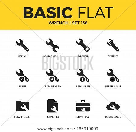 Basic set of double wrench and repair box icons. Modern flat pictogram collection. Vector material design concept, web symbols and logo concept.