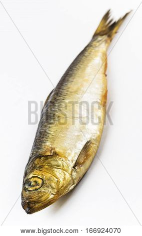 Baltic herring, smoked on a white background