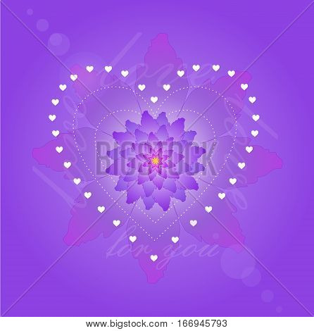 violet flowers and heart with the holiday of love