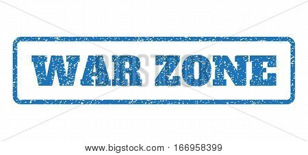 Blue rubber seal stamp with War Zone text. Glyph tag inside rounded rectangular banner. Grunge design and dirty texture for watermark labels. Horizontal emblem on a white background.