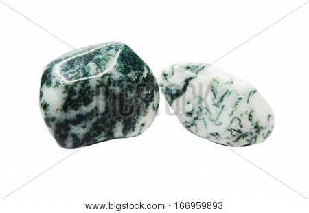 moss agate with chalcedony geological crystal isolated