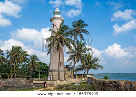 Beautiful view with lighthouse in old colonial fort Galle in Sri Lanka